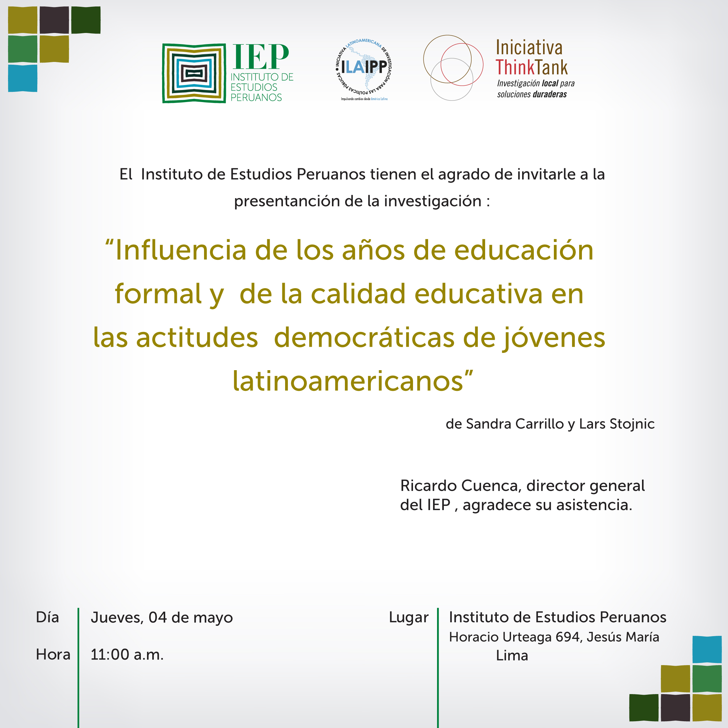Sandra Carrillo y Lars Stojnic presentan estudio sobre la influencia de la educación en las actitudes democráticas de los jóvenes latinoamericanos