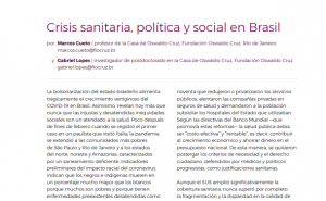 Reflexiones en torno al COVID-19: Crisis Sanitaria, política y social en Brasil
