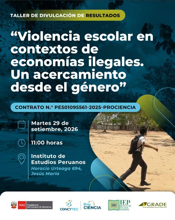 Violencia escolar en contextos de economías ilegales: un estudio del IEP analiza los vínculos entre escuela, familia, territorio y género